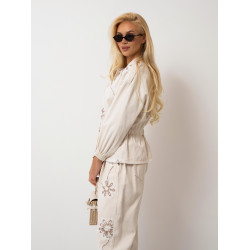 Kurtka koszulowa z haftowanymi kwiatami