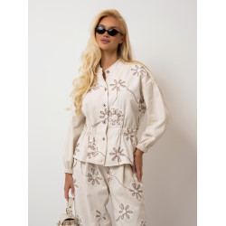 Kurtka koszulowa z haftowanymi kwiatami