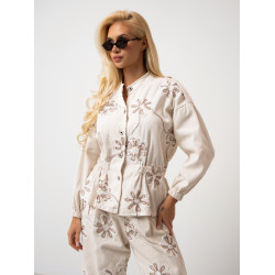 Kurtka koszulowa z haftowanymi kwiatami
