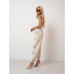 Spodnie z szeroką nogawką i haftowanymi kwiatami
