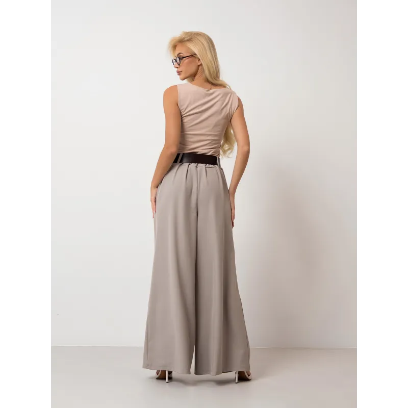 Szerokie spodnie typu palazzo z paskiem