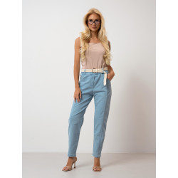 Spodnie materiałowe z przeszyciami i plecionym paskiem