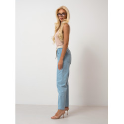 Spodnie materiałowe z przeszyciami i plecionym paskiem