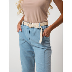 Spodnie materiałowe z przeszyciami i plecionym paskiem