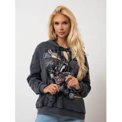 Bluza z kapturem z kolorowym motywem i napisami