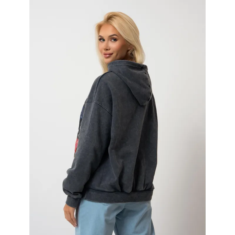 Bluza z kapturem z kolorowym motywem i napisami