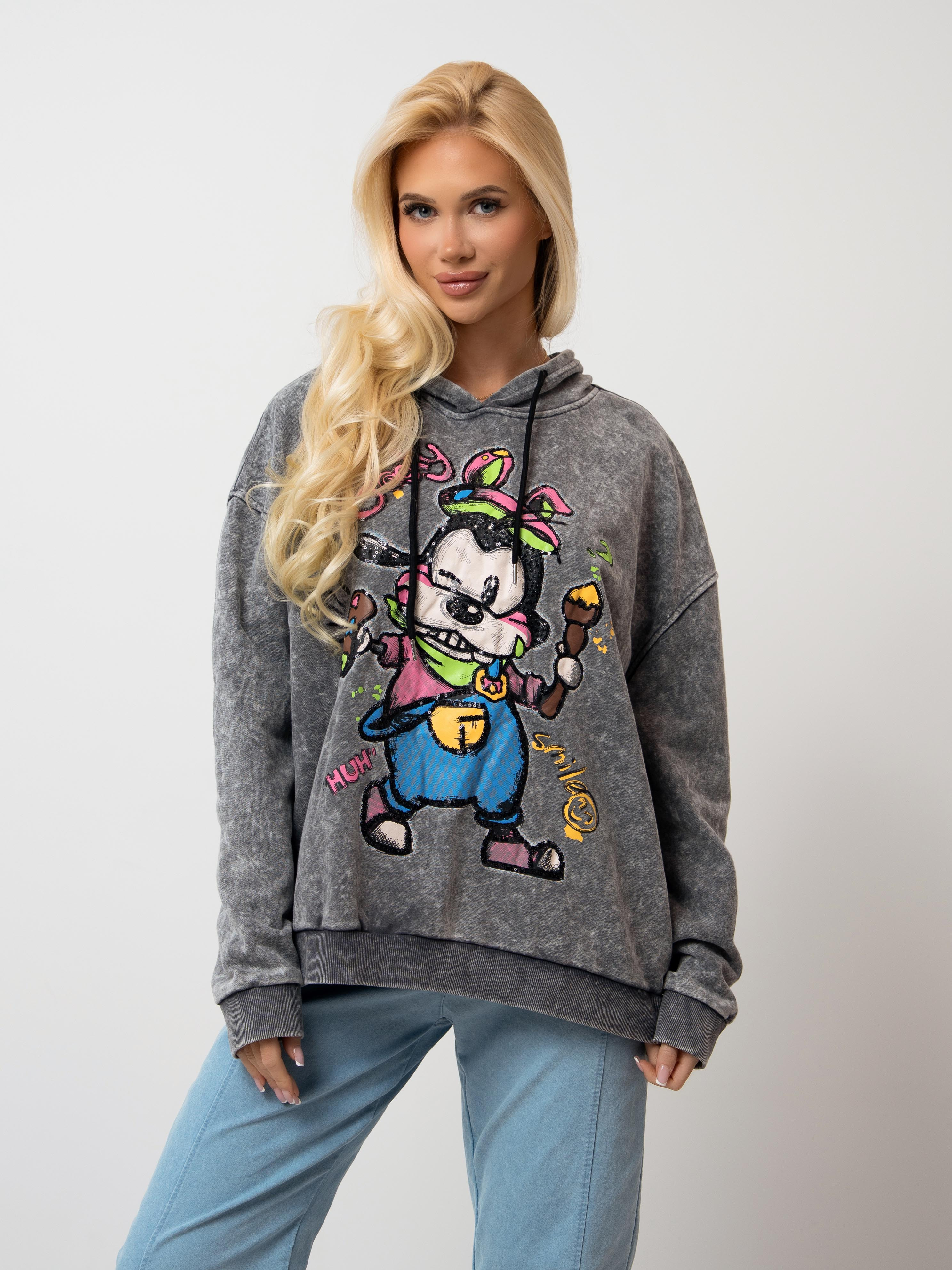 Bluza z kapturem i kolorowym nadrukiem graffiti