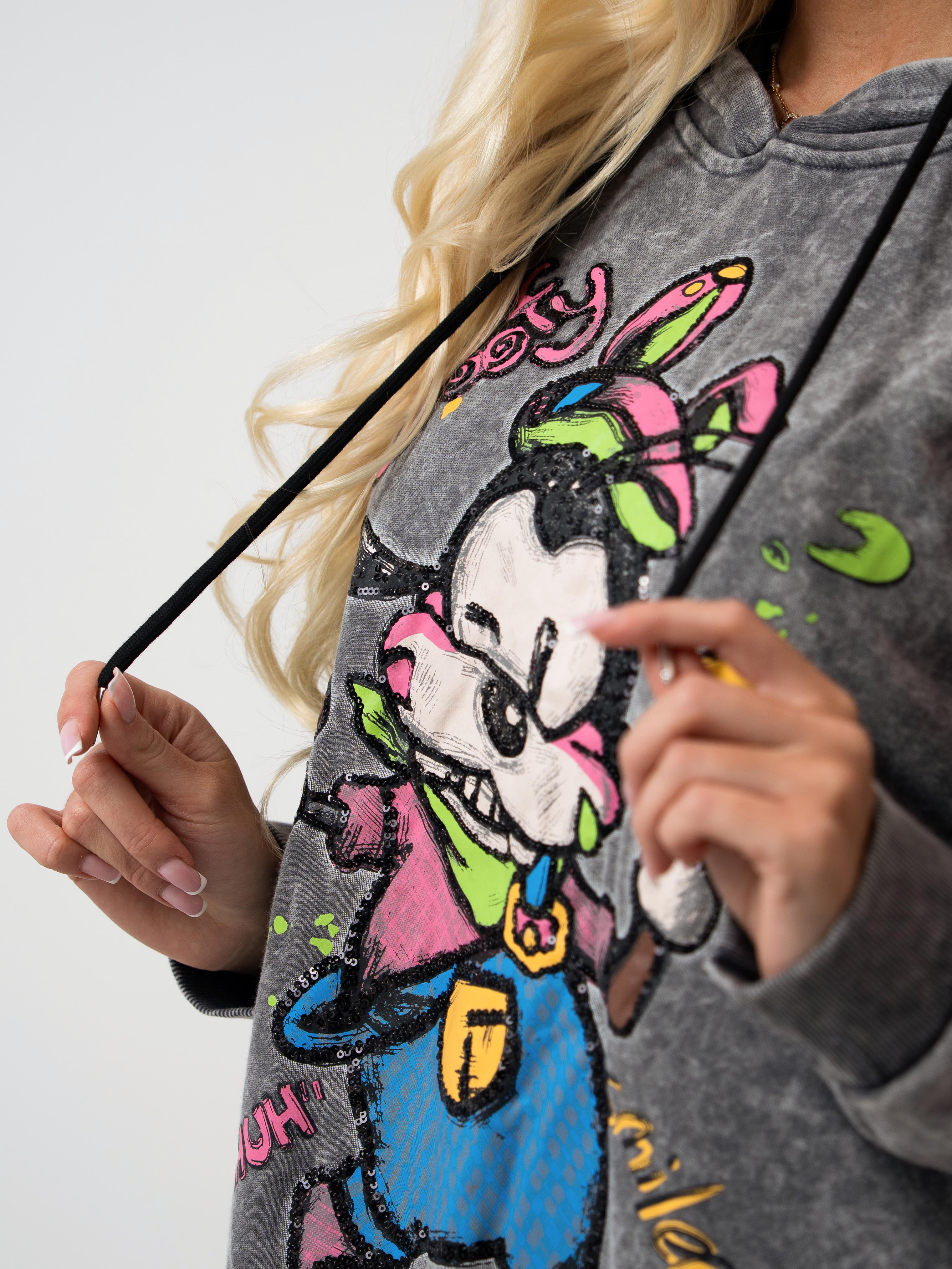 Bluza z kapturem i kolorowym nadrukiem graffiti