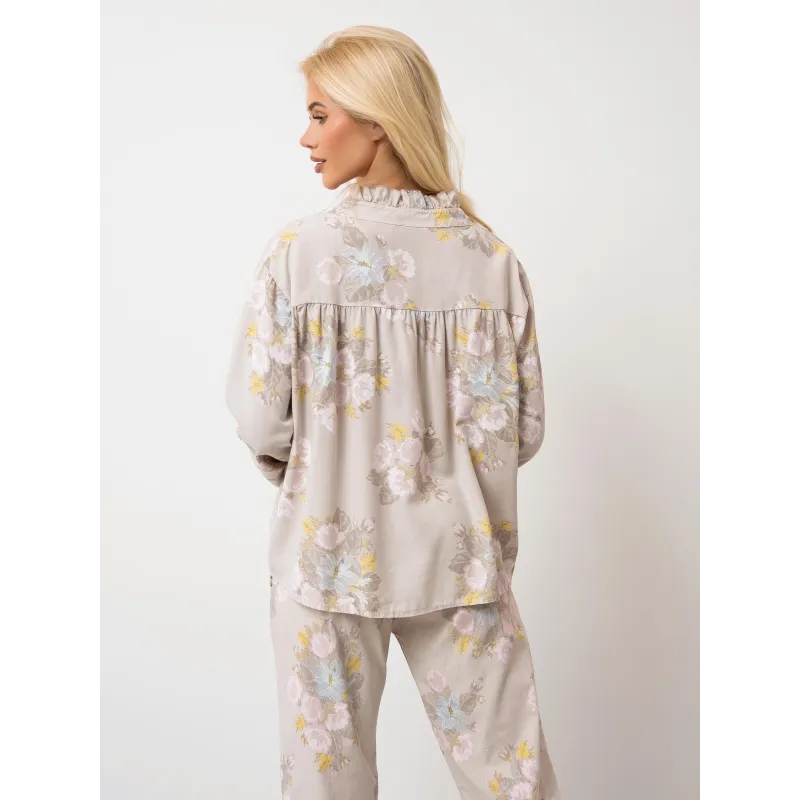 Koszula w pastelowe kwiaty z ozdobną stójką