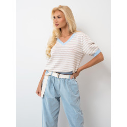 Ażurowy sweter w paski z krótkim rękawem