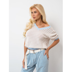 Ażurowy sweter w paski z krótkim rękawem