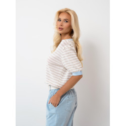 Ażurowy sweter w paski z krótkim rękawem