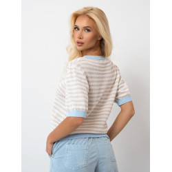 Ażurowy sweter w paski z krótkim rękawem