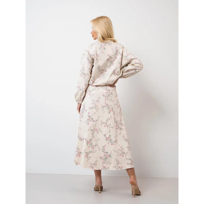 Rozkloszowana spódnica maxi w kwiaty ze wstążką