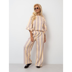 Szerokie spodnie dresowe w pasy z elastyczną gumką