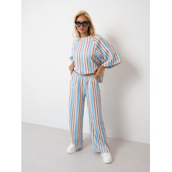 Szerokie spodnie dresowe w pasy z elastyczną gumką