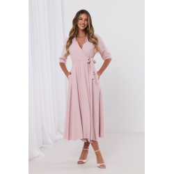 Kopertowa sukienka midi z wiązaniem w talii