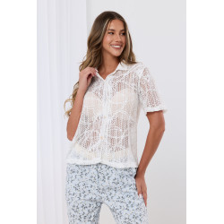 Ażurowa bluzka z krótkim rękawem o ozdobnym splocie