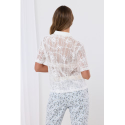 Ażurowa bluzka z krótkim rękawem o ozdobnym splocie