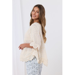 Bluzka boho z haftem i dzwonkowymi rękawami