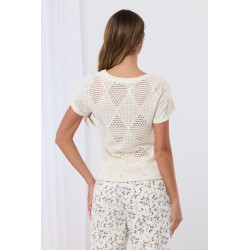Ażurowa bluzka z krótkim rękawem i fakturą w romby