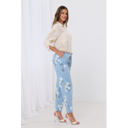 Spodnie jeansowe z kwiatowym wzorem z paskiem