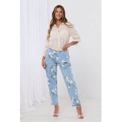 Spodnie jeansowe z kwiatowym wzorem z paskiem