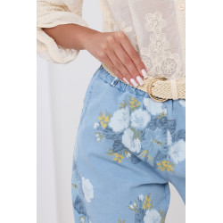 Spodnie jeansowe z kwiatowym wzorem z paskiem