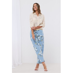 Spodnie jeansowe z kwiatowym wzorem z paskiem