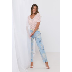 Kwiatowe spodnie z plecionym paskiem